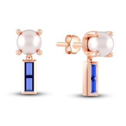 Juliette Maison Natural Blue Sapphire Baguette and Freshwater Cultured Pearl Earrings 10K Rose Gold