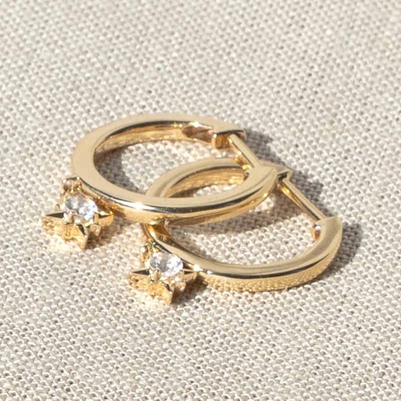 Juliette Maison Natural Aquamarine Starburst Hoops 10K Yellow Gold