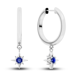 Juliette Maison Natural Blue Sapphire Starburst Drop Earrings 10K White Gold