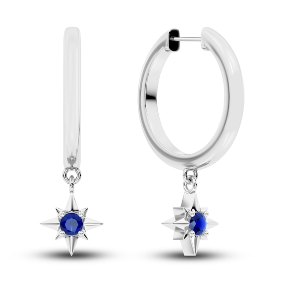 Juliette Maison Natural Blue Sapphire Starburst Drop Earrings 10K White Gold