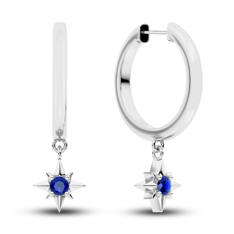 Main Image 1 of Juliette Maison Natural Blue Sapphire Starburst Drop Earrings 10K White Gold
