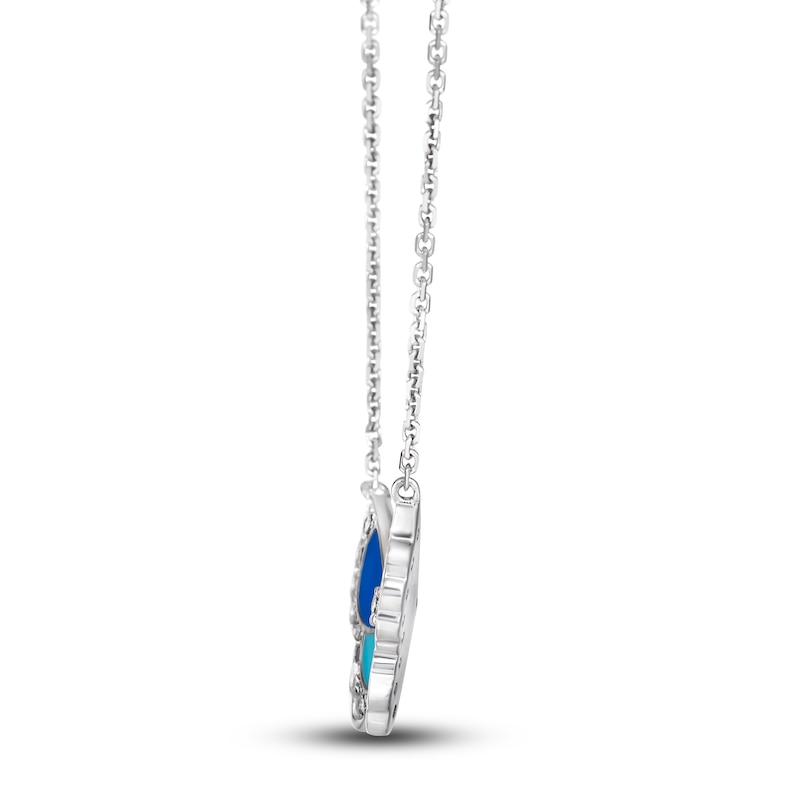 Main Image 2 of Le Vian Diamond Butterfly Necklace 1/4 ct tw Round Blue/Turquoise Enamel 14K Vanilla Gold 19"