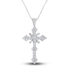 Thumbnail Image 1 of Diamond Cross Pendant Necklace 1-1/2 ct tw Round/Baguette 14K White Gold 18"