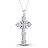 Thumbnail Image 2 of Diamond Cross Pendant Necklace 1-1/2 ct tw Round/Baguette 14K White Gold 18"