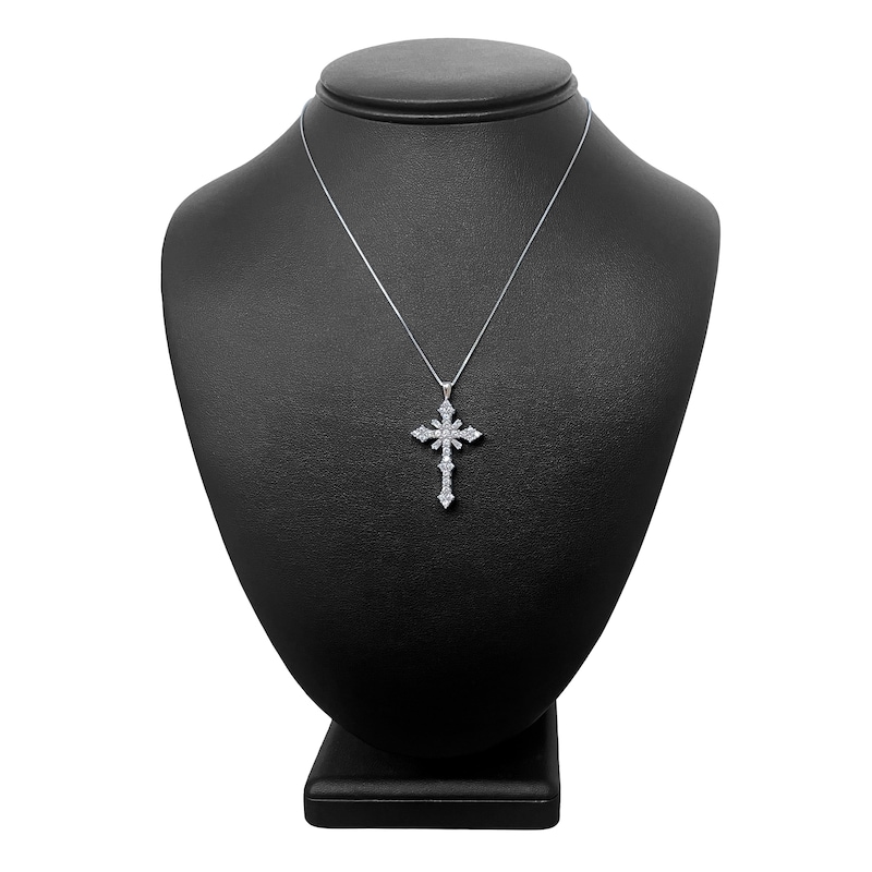 Main Image 4 of Diamond Cross Pendant Necklace 1-1/2 ct tw Round/Baguette 14K White Gold 18"