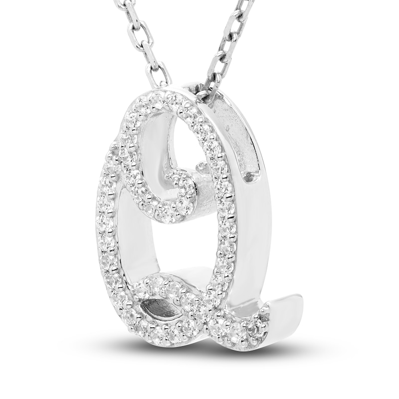 Main Image 2 of Diamond Initial Q Pendant Necklace 1/10 ct tw Round 10K White Gold
