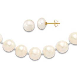 Freshwater Cultured Pearl Necklace & Earring Set 14K Yellow Gold 18"