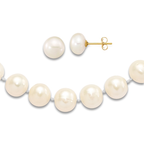 Freshwater Cultured Pearl Necklace & Earring Set 14K Yellow Gold 18"