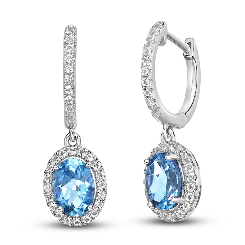 Main Image 2 of Natural Blue Topaz & White Lab-Created Sapphire Dangle Earrings Sterling Silver