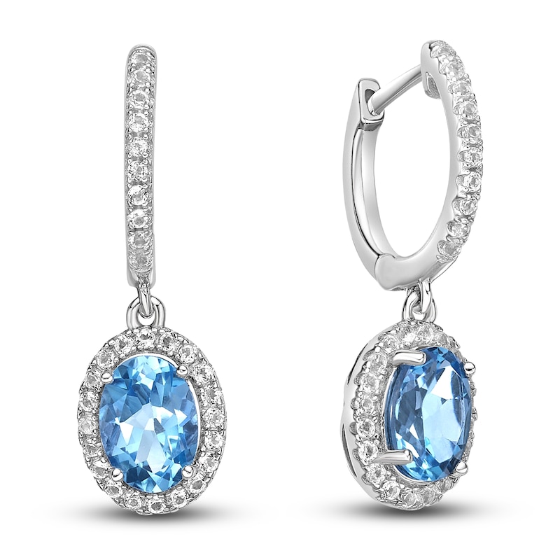 Main Image 3 of Natural Blue Topaz & White Lab-Created Sapphire Dangle Earrings Sterling Silver