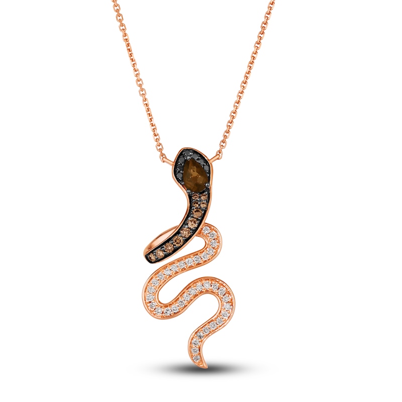 Main Image 1 of Le Vian Natural Chocolate Quartz Snake Necklace 1/2 ct tw Diamonds Round 14K Strawberry Gold