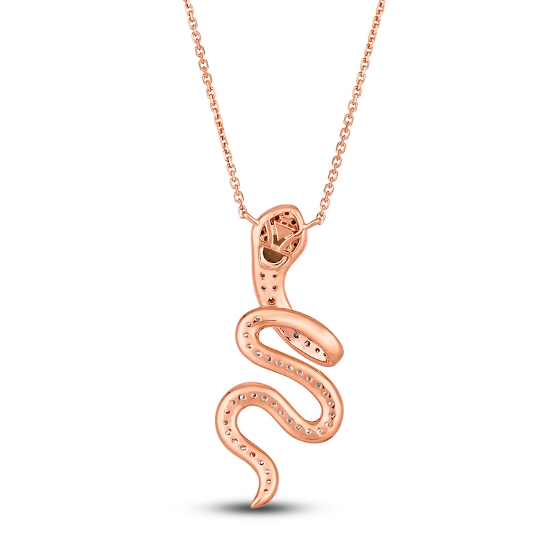 Main Image 3 of Le Vian Natural Chocolate Quartz Snake Necklace 1/2 ct tw Diamonds Round 14K Strawberry Gold