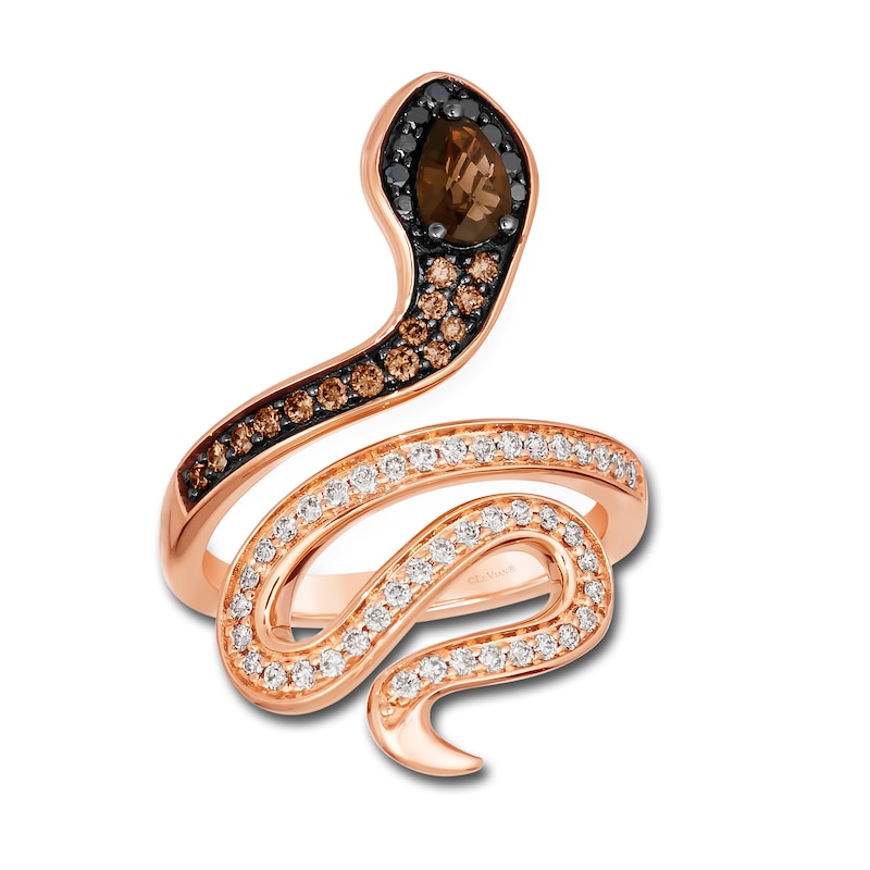 Le Vian Natural Chocolate Quartz Snake Ring 1/2 ct tw Diamonds Round 14K Strawberry Gold