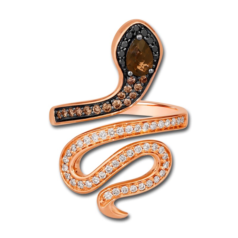 Main Image 2 of Le Vian Natural Chocolate Quartz Snake Ring 1/2 ct tw Diamonds Round 14K Strawberry Gold