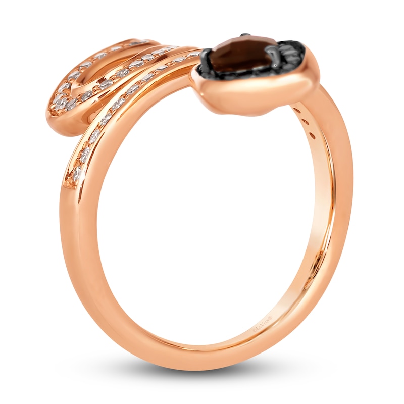 Le Vian Natural Chocolate Quartz Snake Ring 1/2 ct tw Diamonds Round 14K Strawberry Gold