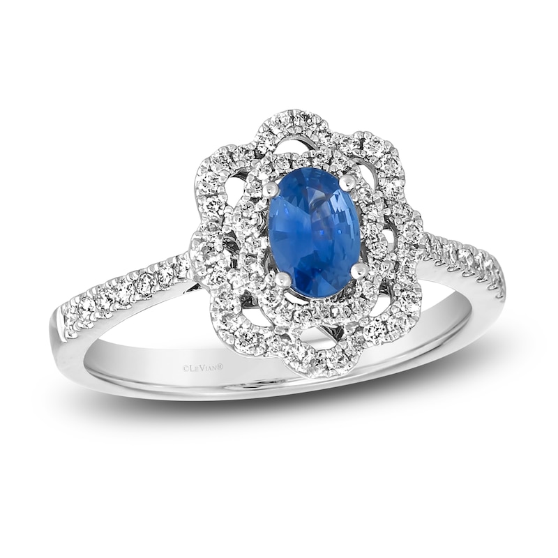 Le Vian Natural Blue Sapphire Ring 1/3 ct tw Diamonds Platinum
