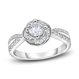 Diamond Floral Halo Engagement Ring 1/2 ct tw Round 14K White Gold