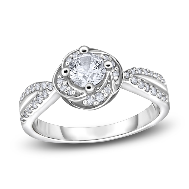 Main Image 1 of Diamond Floral Halo Engagement Ring 1/2 ct tw Round 14K White Gold