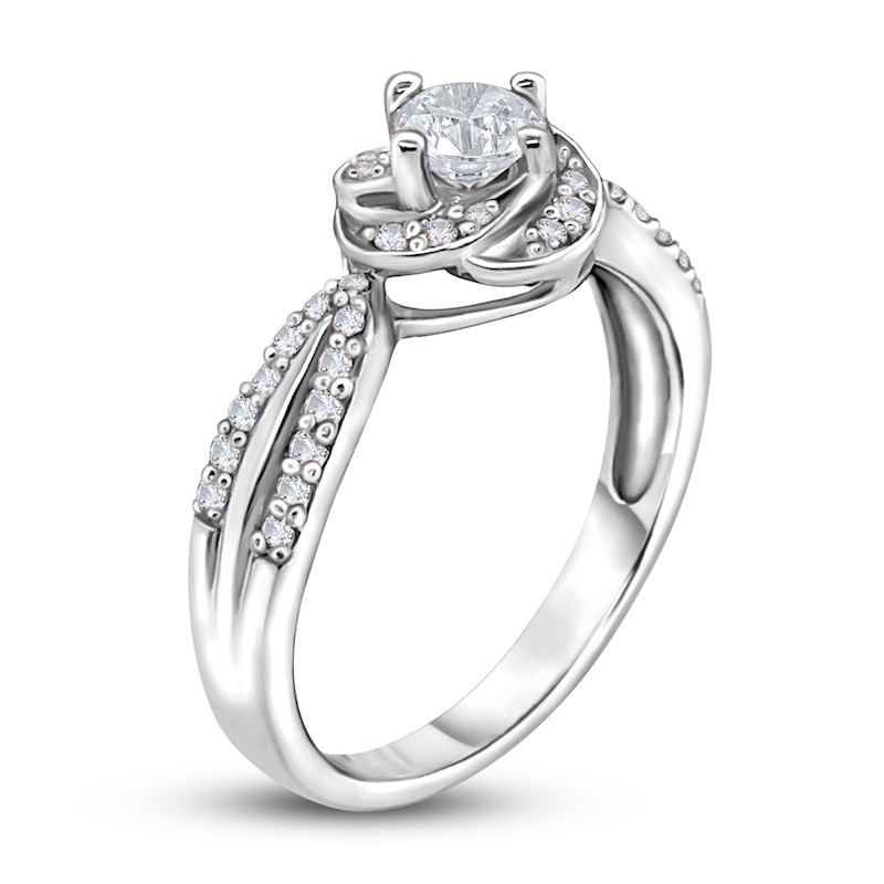 Main Image 2 of Diamond Floral Halo Engagement Ring 1/2 ct tw Round 14K White Gold