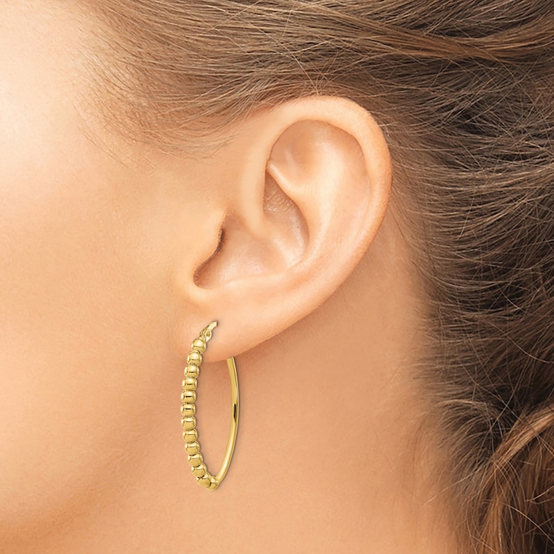 Beaded Oval Hoop Earrings 14K Yellow Gold