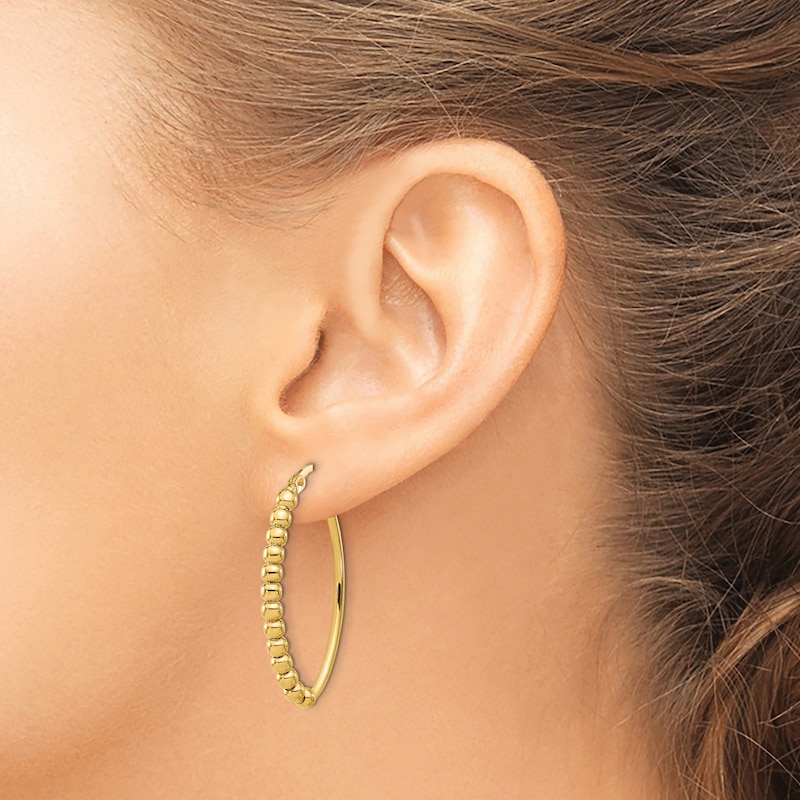 Main Image 3 of Beaded Oval Hoop Earrings 14K Yellow Gold