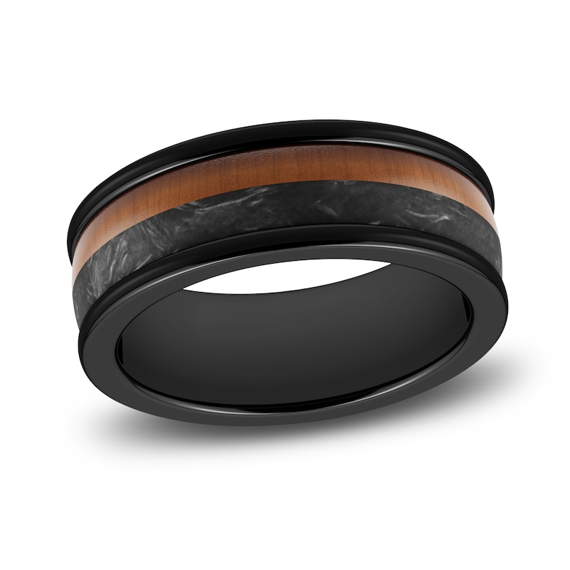 Main Image 1 of Men's Wood Wedding Band Black Tungsten/Carbon Fiber 8.0mm