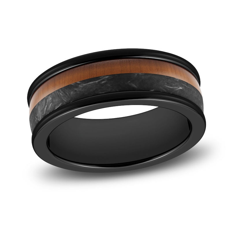 Men's Wood Wedding Band Black Tungsten/Carbon Fiber 8.0mm