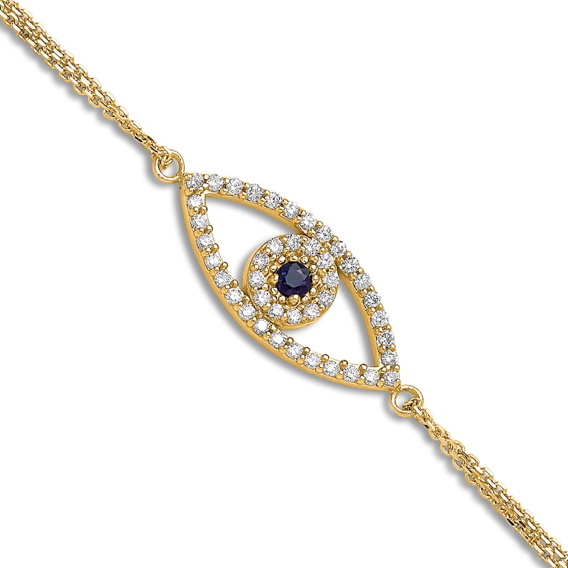 Main Image 1 of Natural Blue Sapphire Eye Bracelet 1/6 ct tw Round 14K Yellow Gold 7"