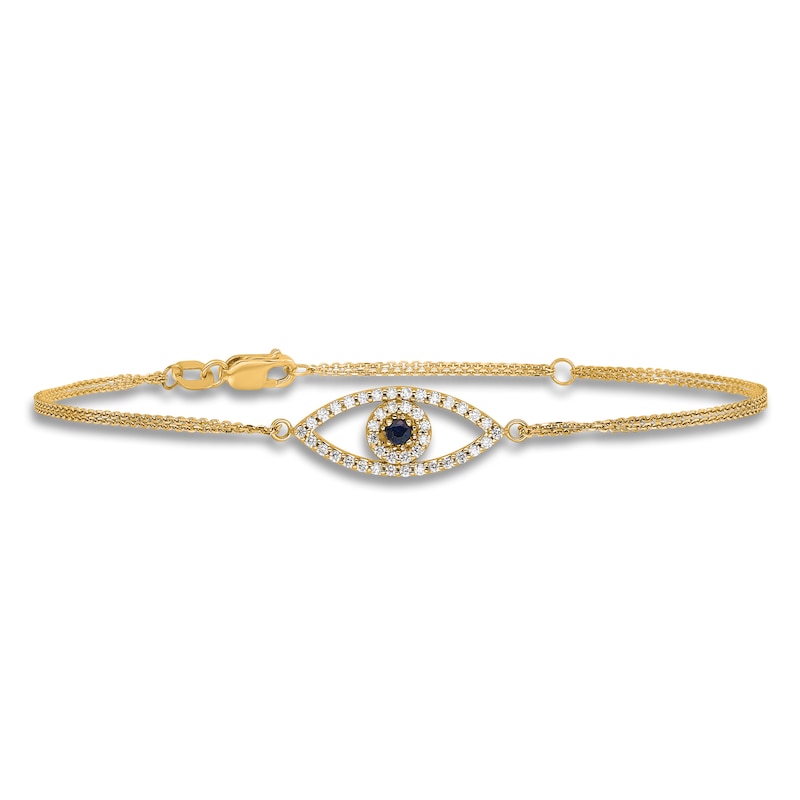 Main Image 3 of Natural Blue Sapphire Eye Bracelet 1/6 ct tw Round 14K Yellow Gold 7"