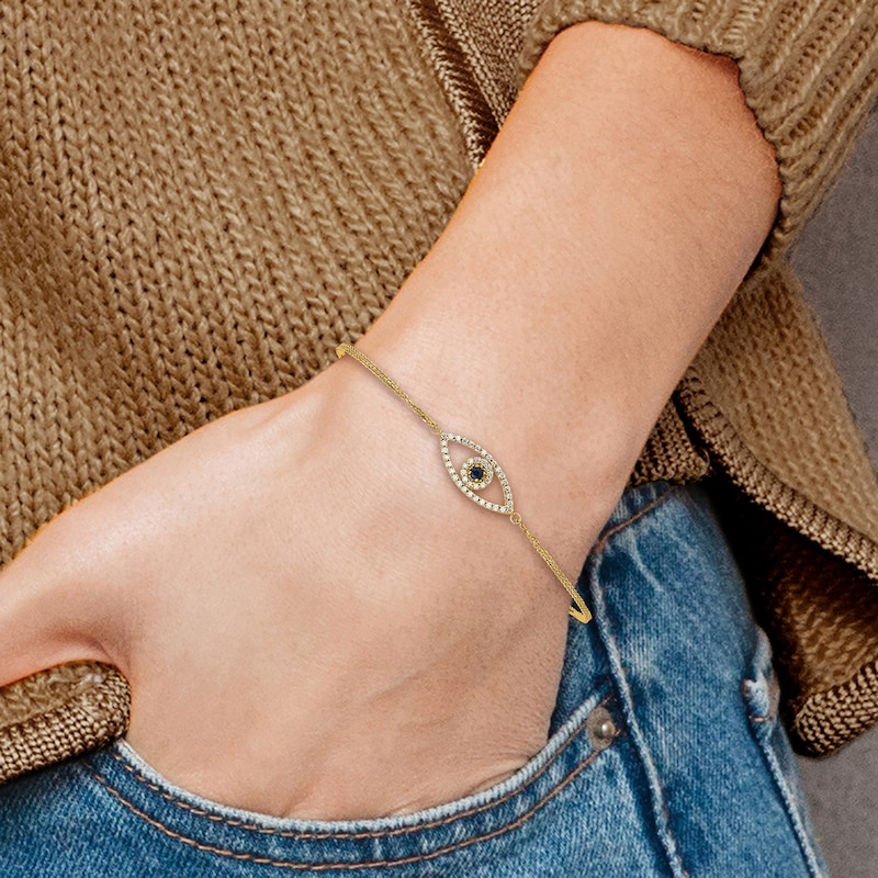 Main Image 5 of Natural Blue Sapphire Eye Bracelet 1/6 ct tw Round 14K Yellow Gold 7"