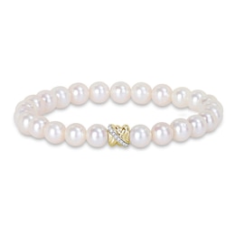 Y-Knot Freshwater Cultured Pearl Bracelet 1/10 ct tw Diamonds 14K Yellow Gold 7.5"