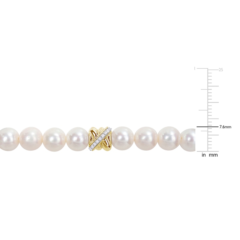 Main Image 3 of Y-Knot Freshwater Cultured Pearl Bracelet 1/10 ct tw Diamonds 14K Yellow Gold 7.5"
