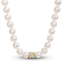 Y-Knot Freshwater Cultured Pearl Necklace 1/10 ct tw Diamonds 14K Yellow Gold 17"