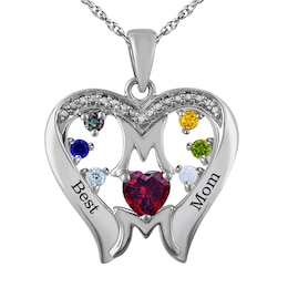 Birthstone Family & Mother's Heart Necklace (2-7 Stones and 2 Lines)