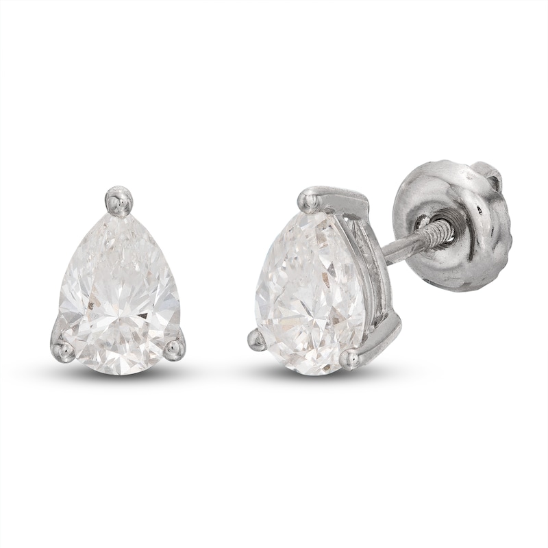 Main Image 3 of Lab-Grown Diamond Solitaire Stud Earrings 1 ct tw Pear-shaped 14K White Gold (SI2/F)