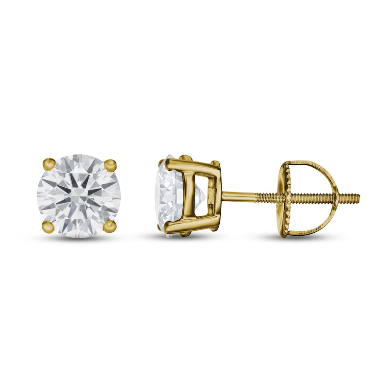 Main Image 3 of Lab-Grown Diamond Solitaire Stud Earrings 2 ct tw Round 14K Yellow Gold (SI2/F)
