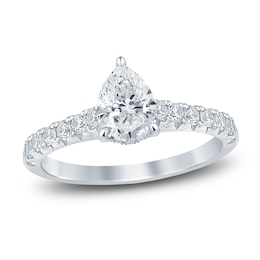 Diamond Hidden Halo Engagement Ring 1-1/2 ct tw Pear/Round 14K White Gold