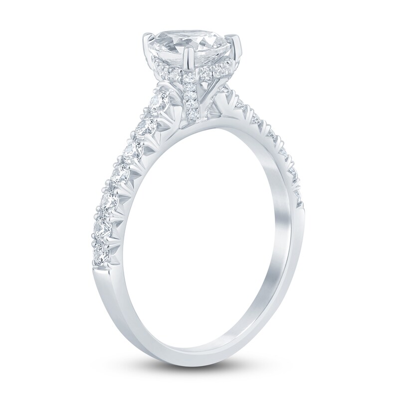 Main Image 2 of Diamond Hidden Halo Engagement Ring 1-1/2 ct tw Pear/Round 14K White Gold