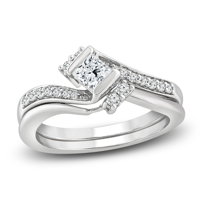 Main Image 1 of Diamond Bridal Set 1/2 ct tw Princess/Round 14K White Gold