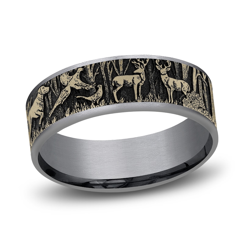 Main Image 1 of Forest Wedding Band Tantalum/14K Yellow Gold 7.5mm