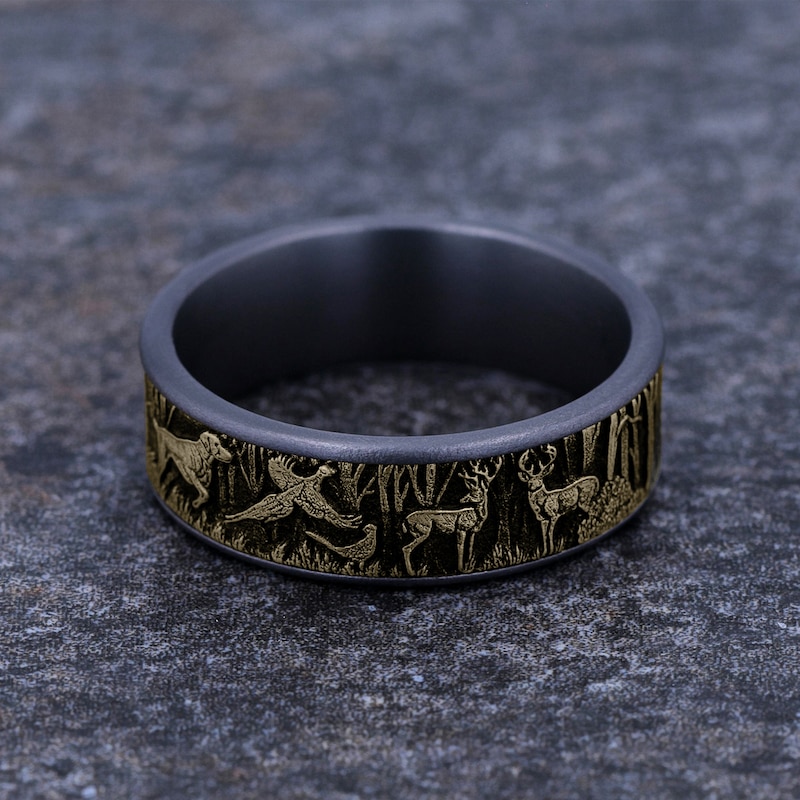 Main Image 4 of Forest Wedding Band Tantalum/14K Yellow Gold 7.5mm