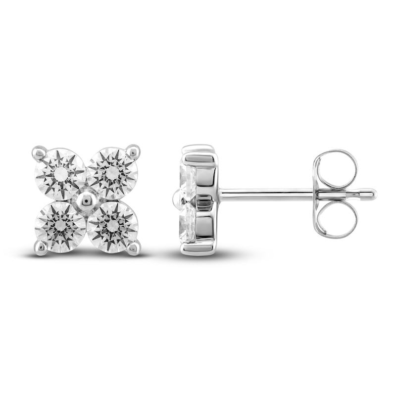 Main Image 2 of Diamond 4-Stone Stud Earrings 1-3/8 ct tw Round 14K White Gold