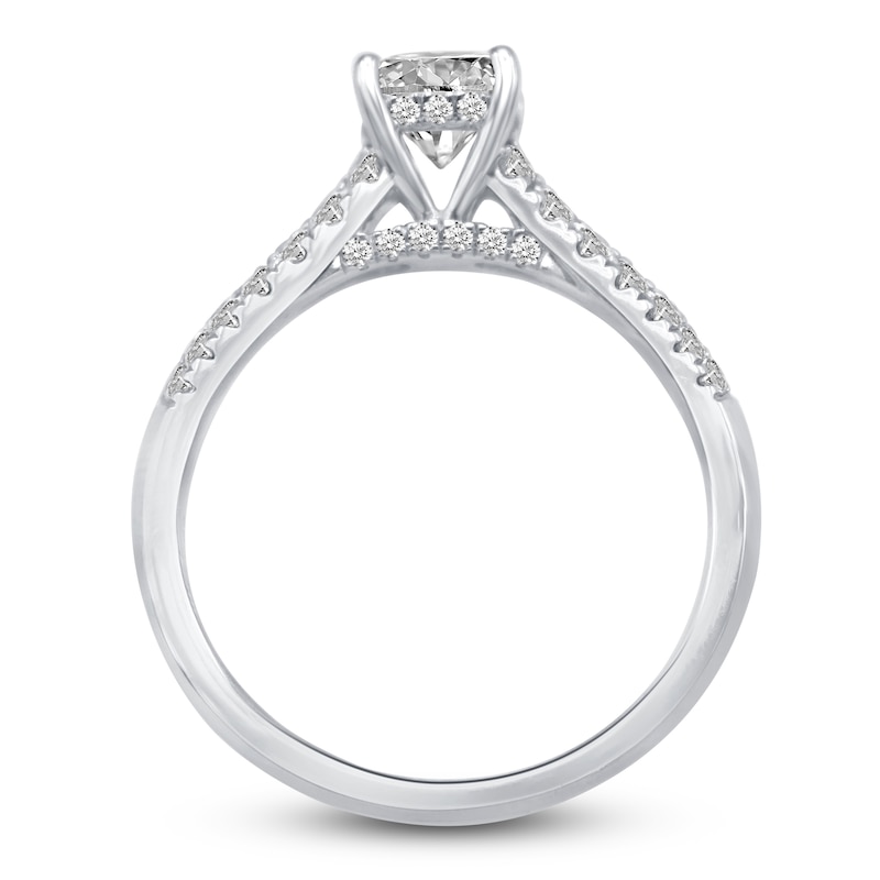 Main Image 2 of Diamond Halo Engagement Ring 1-3/8 ct tw Cushion/Round 14K White Gold