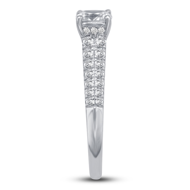 Main Image 3 of Diamond Halo Engagement Ring 1-3/8 ct tw Cushion/Round 14K White Gold