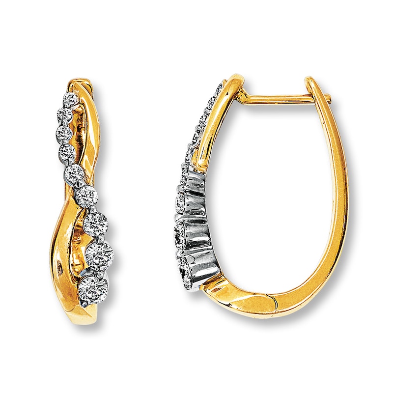 Main Image 1 of Diamond Hoop Earrings 1/2 ct tw Round-cut 14K Yellow Gold