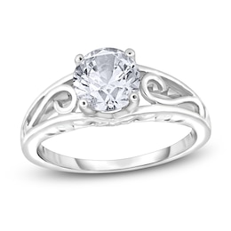 Diamond Solitaire Scroll Engagement Ring 1 ct tw Round 14K White Gold (I2/I)