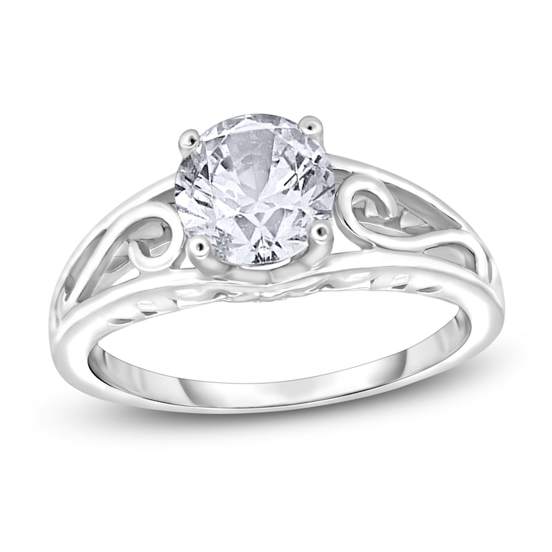 Main Image 1 of Diamond Solitaire Scroll Engagement Ring 1 ct tw Round 14K White Gold (I2/I)