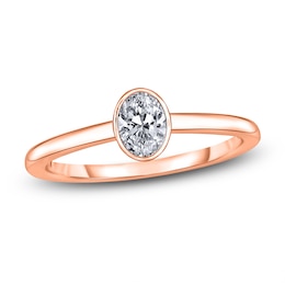 Diamond Solitaire Engagement Ring 3/4 ct tw Bezel-Set Oval 14K Rose Gold (I2/I)