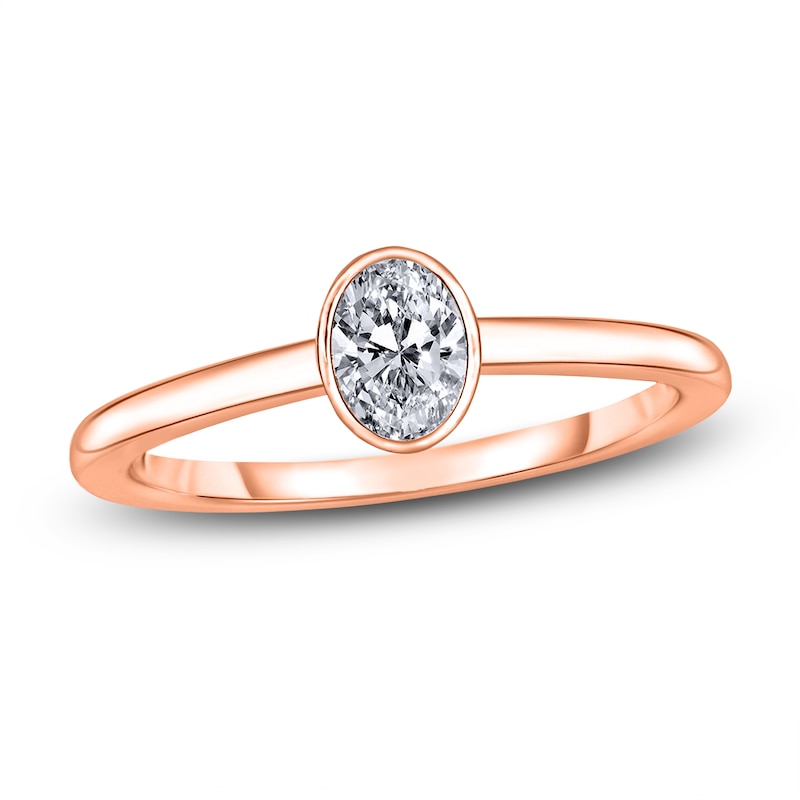 Main Image 1 of Diamond Solitaire Engagement Ring 3/4 ct tw Bezel-Set Oval 14K Rose Gold (I2/I)