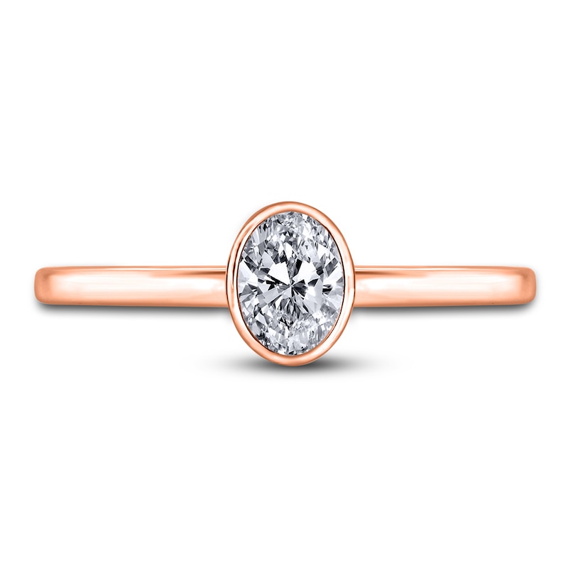Main Image 3 of Diamond Solitaire Engagement Ring 3/4 ct tw Bezel-Set Oval 14K Rose Gold (I2/I)